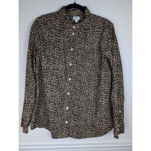J Crew Blouse Women's XL Cheetah Animal Print Button Up Long Sleeve Collared